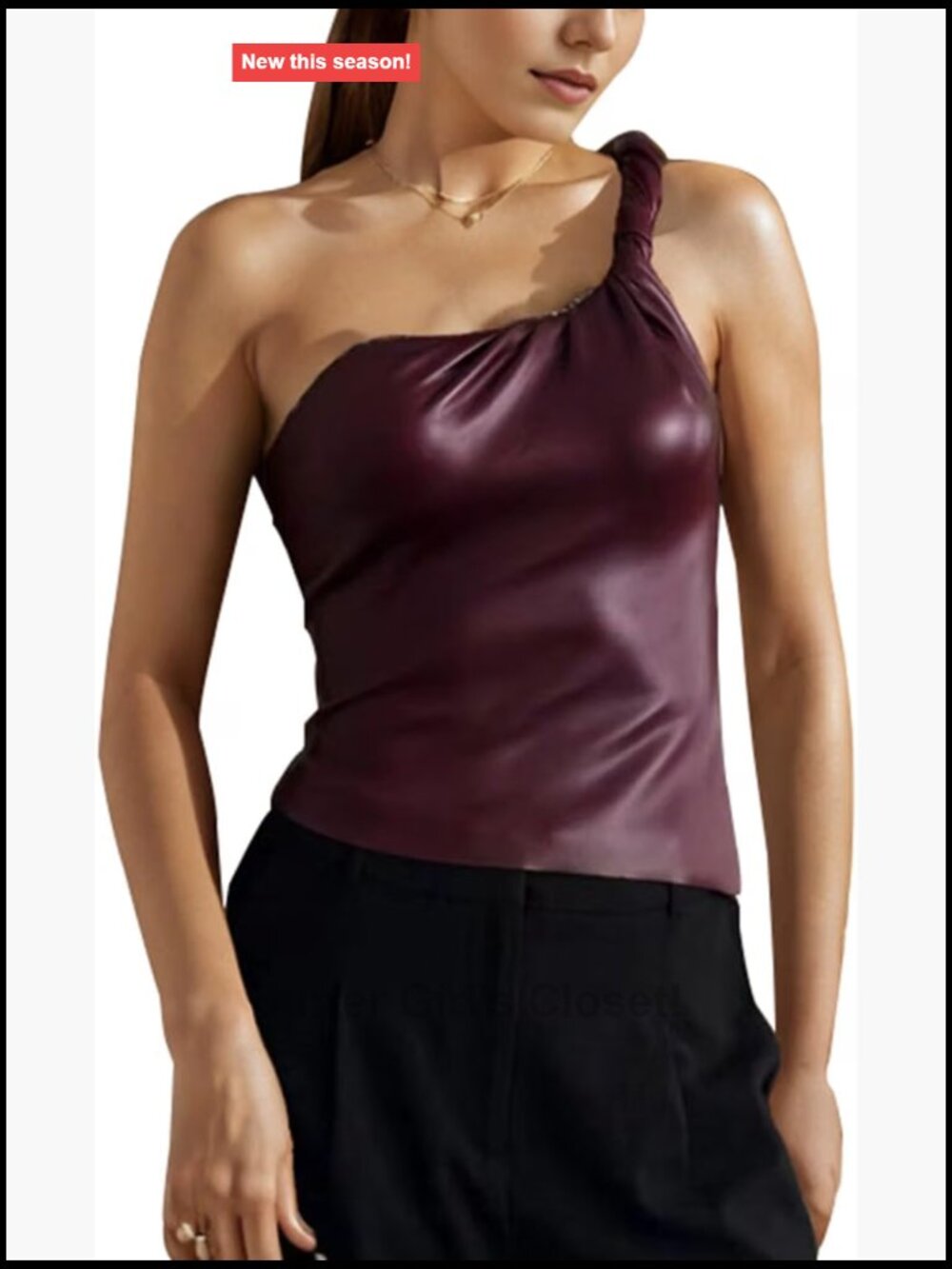 Women's Faux Leather Tank Top One Shoulder Crop Top Sleeveless Ruched Party Top